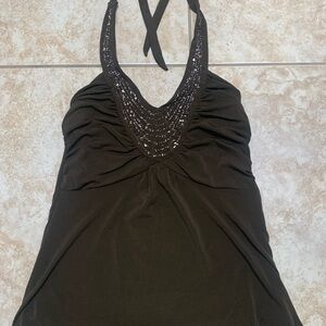 Black Halter Top with Sequin Detail